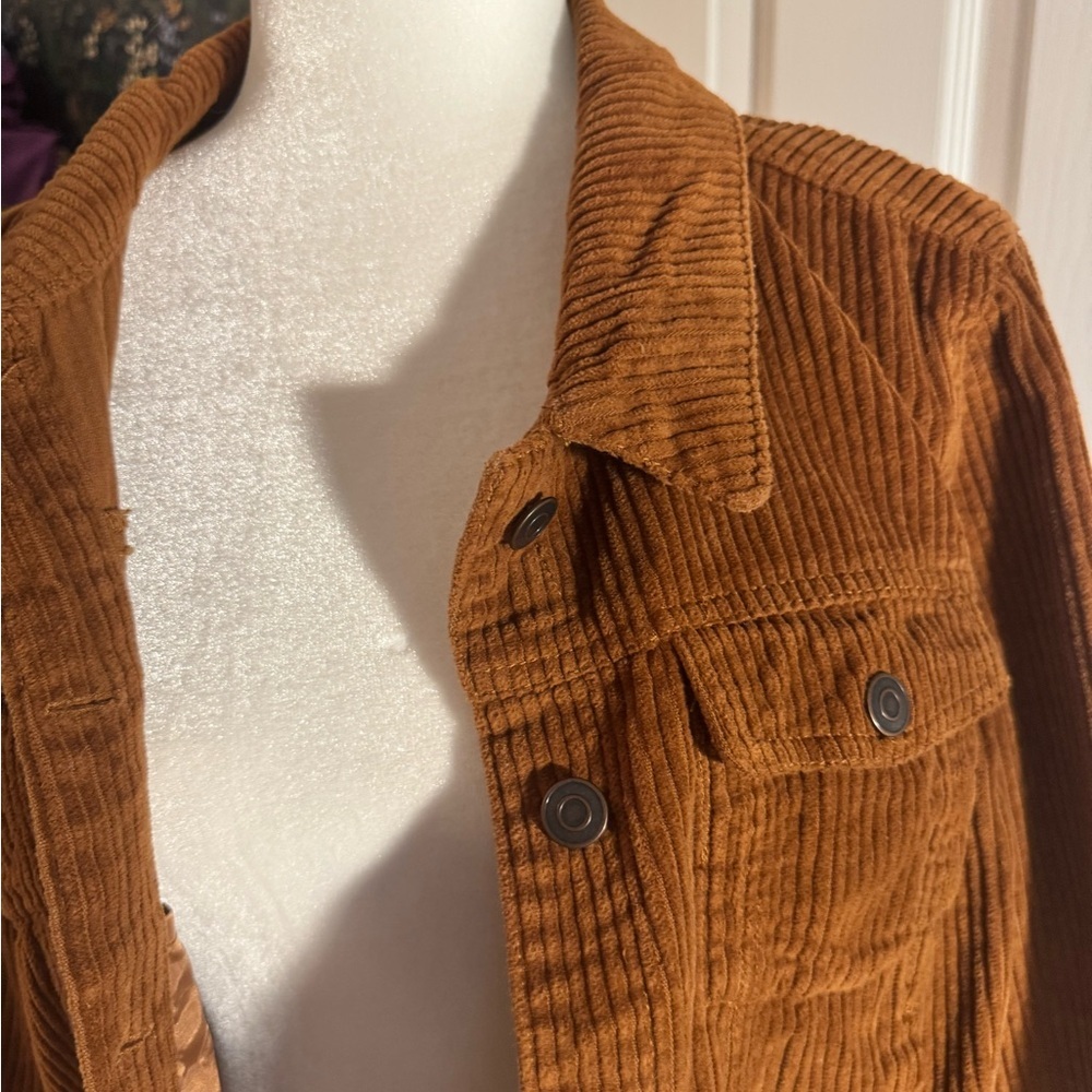 Women's Tan Corduroy Jean Jacket Fall Cropped Casual Oversized Layering​ - Picture 5 of 5